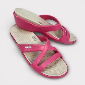 CROCS Patricia Wedge Slip On Sandal Slide Pink Women 7 Comfort Spring Beach Pool